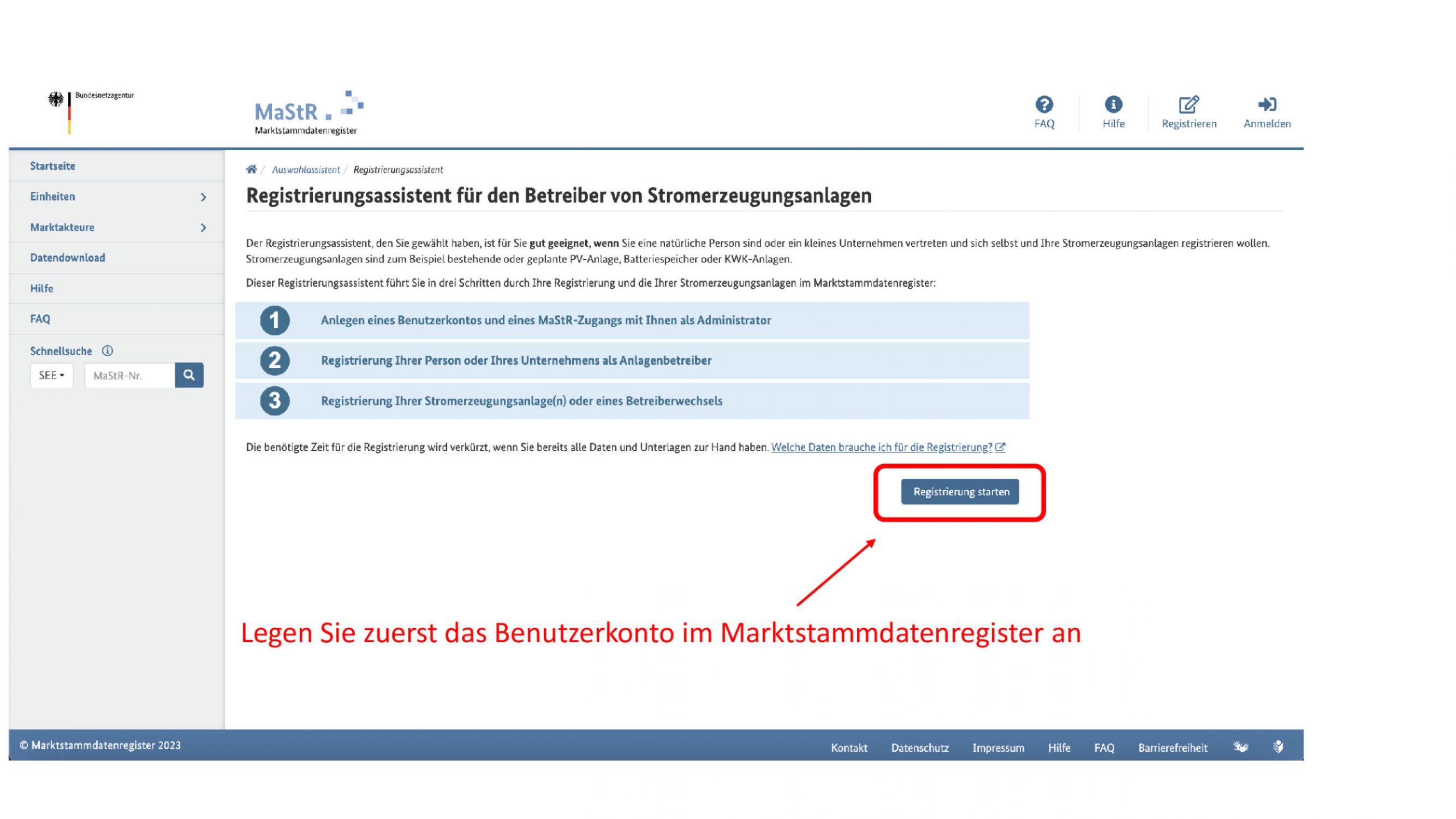 Anmeldung Marktstammdatenregister
