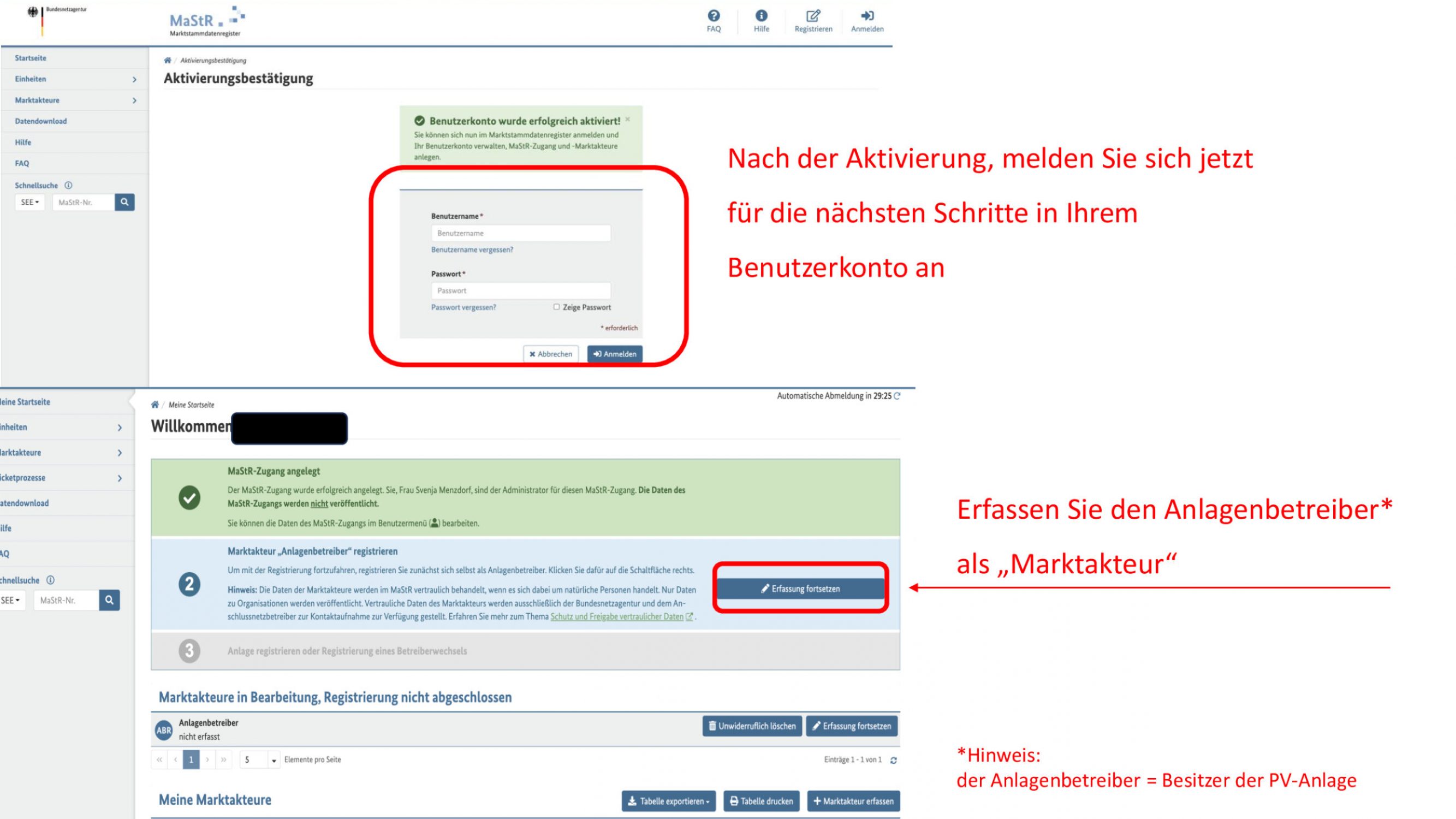Erfassung des Anlagenbetreibers als Marktakteurs